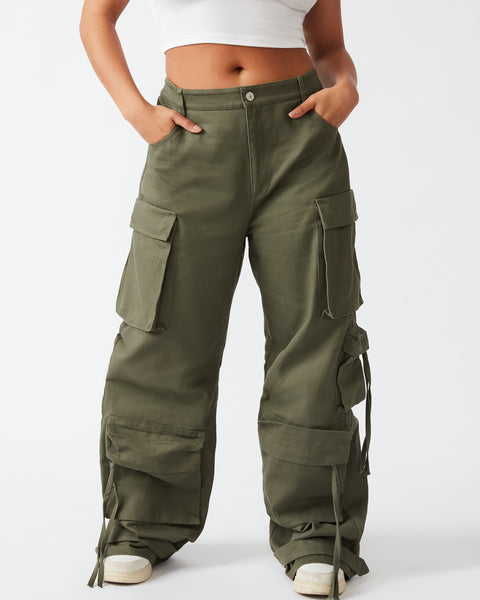 Women's Cargo Trousers With Cuffed Bottoms Khaki –