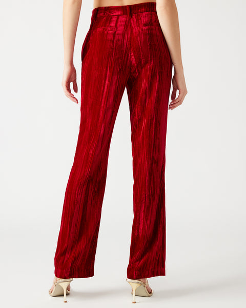 Red velvet mid rise womens skinny pants with pockets