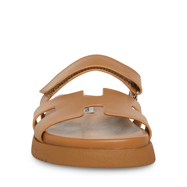 MAYVEN Tan Leather Flatform Slide Sandals