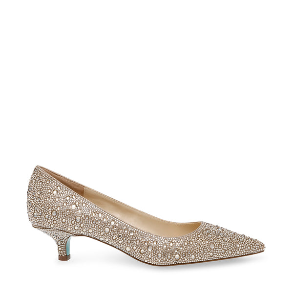 SB-SCOUT Gold Rhinestone Kitten Heel Pumps | Women's Designer Shoes ...