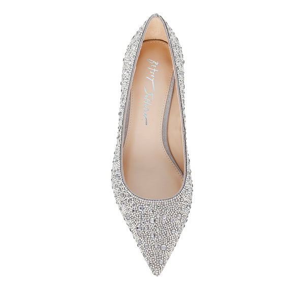 SB-SCOUT Silver Rhinestone Kitten Heel Pumps | Women's Designer Shoes ...