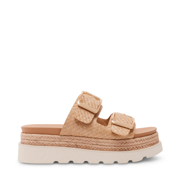 MYTHICALL Natural Raffia Platform Slide Sandal | Women's Designer ...