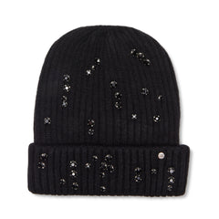 Black Rhinestone Rib Beanie Hat | Women's Designer Accessories 