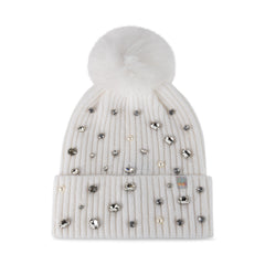 Natural Rhinestone Rib Pom Beanie Hat Women s Designer Accessories Steve Madden Canada