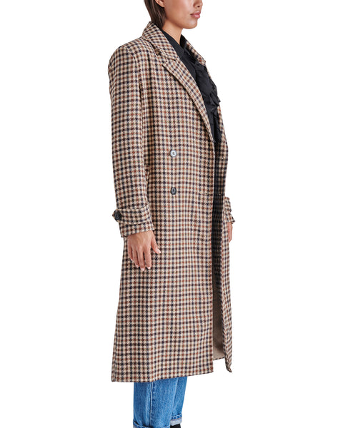 PRINCE Plaid Brown Multi Midi Coat | Women's Designer Coats – Steve ...