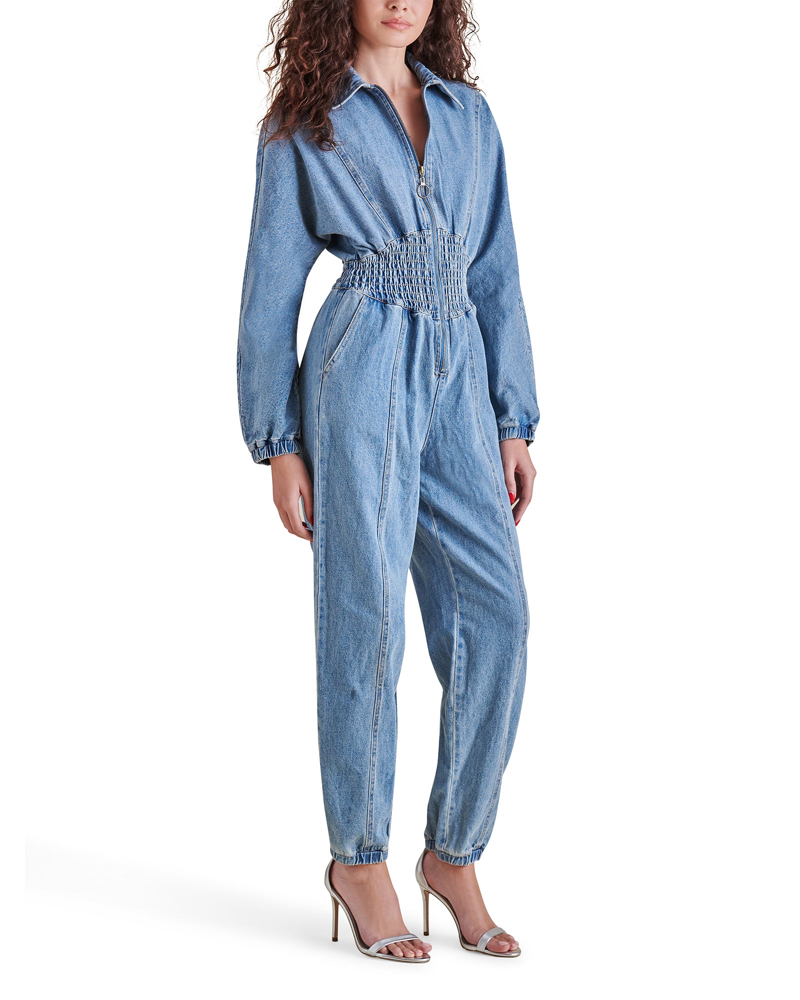 COYA Blue Denim Cotton Long Sleeve Jumpsuit | Women's Designer ...