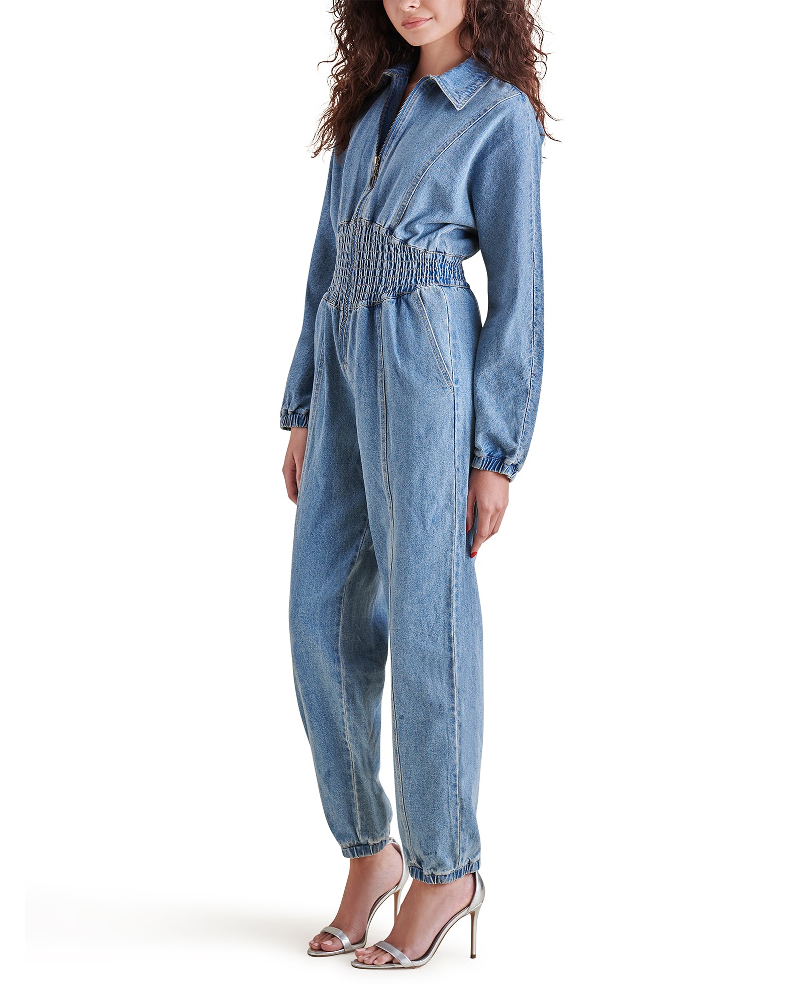 COYA Blue Denim Cotton Long Sleeve Jumpsuit | Women's Designer ...