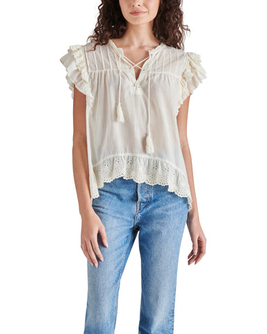 BELLAMY Ivory Sheer Short Sleeve Top | Women's Designer Tops 