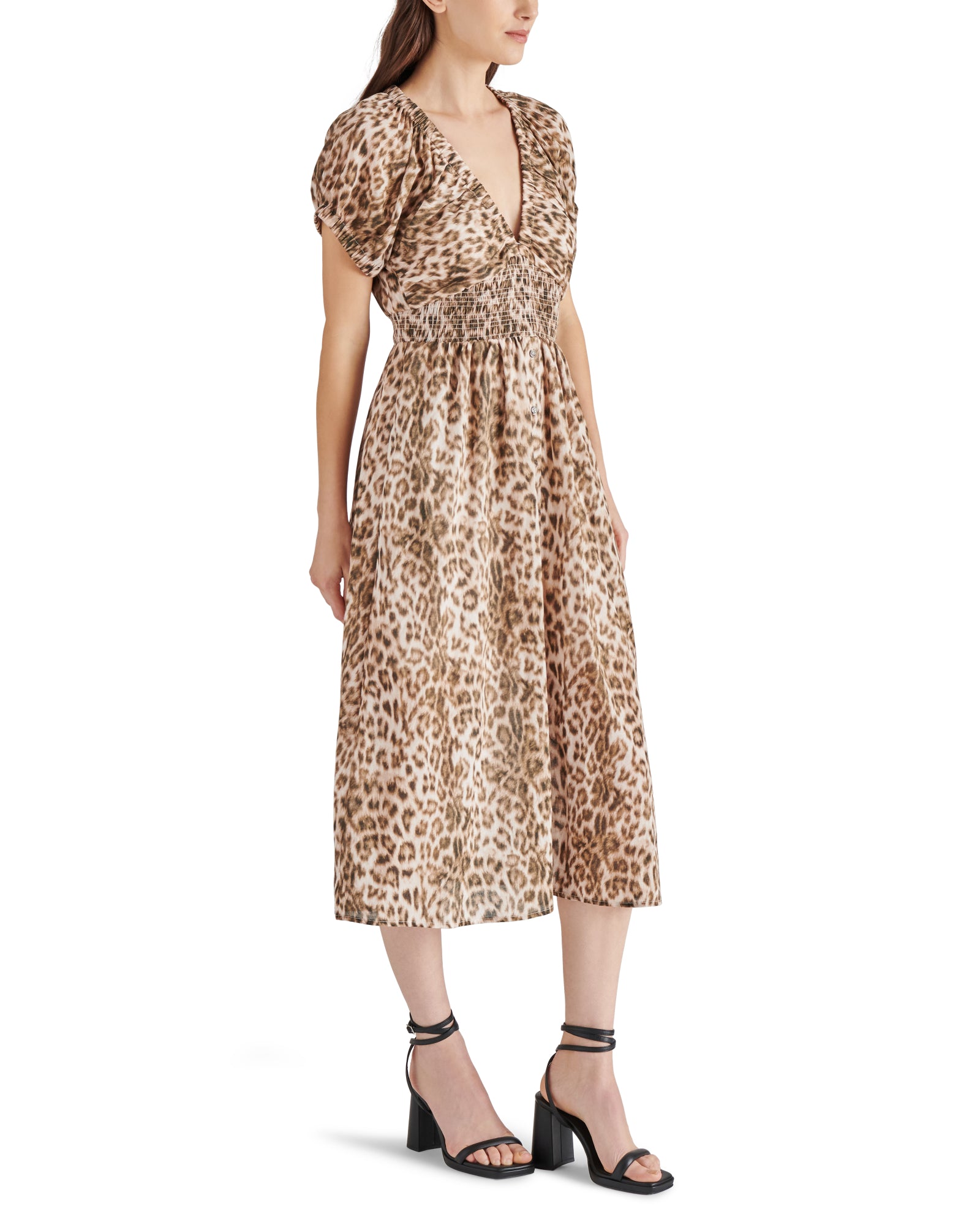 TAHLIA Leopard Print Cotton V-Neck Midi Dress | Women's Designer ...