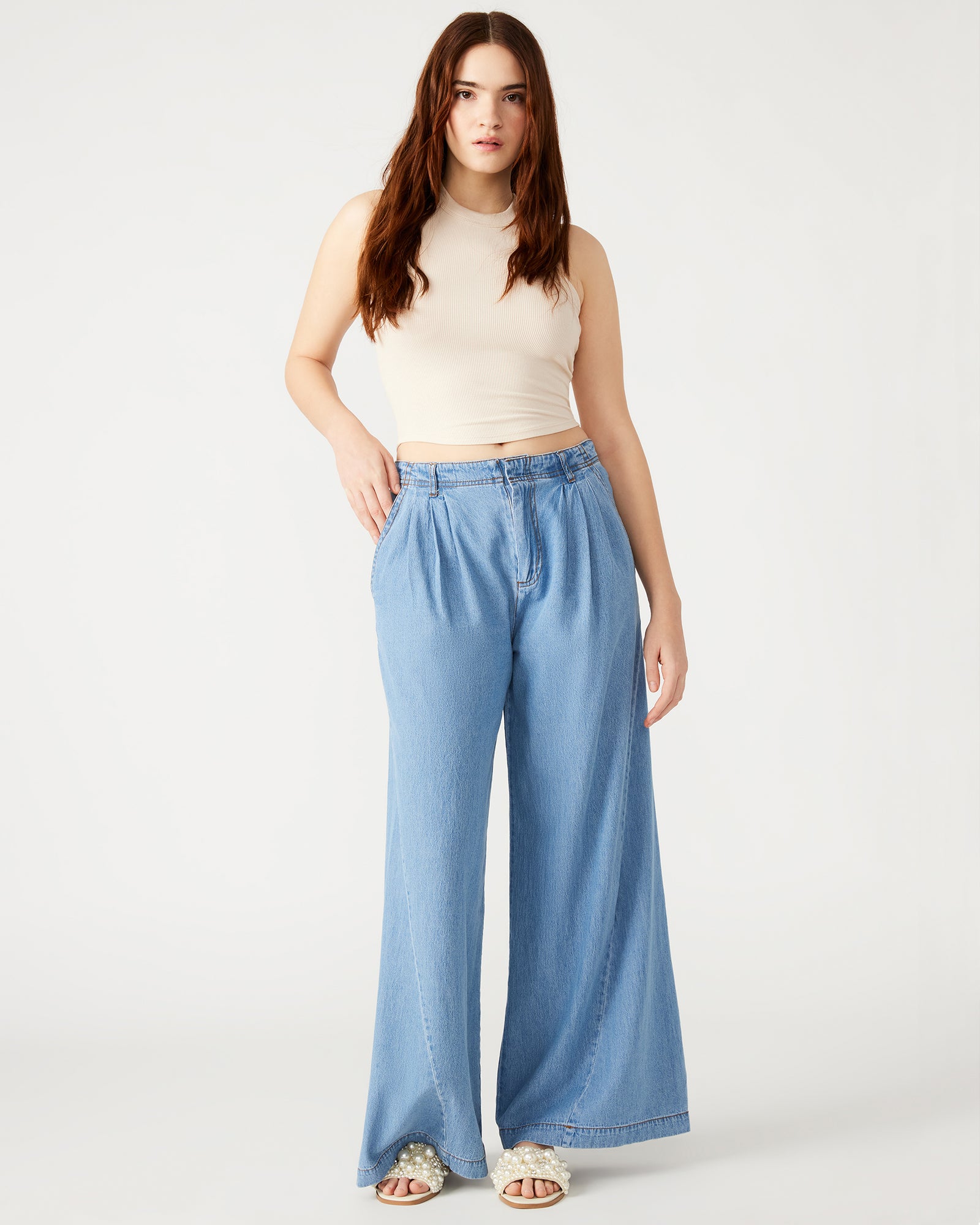 STARLING Blue Wide Leg Denim Pants | Women's Designer Clothing – Steve ...