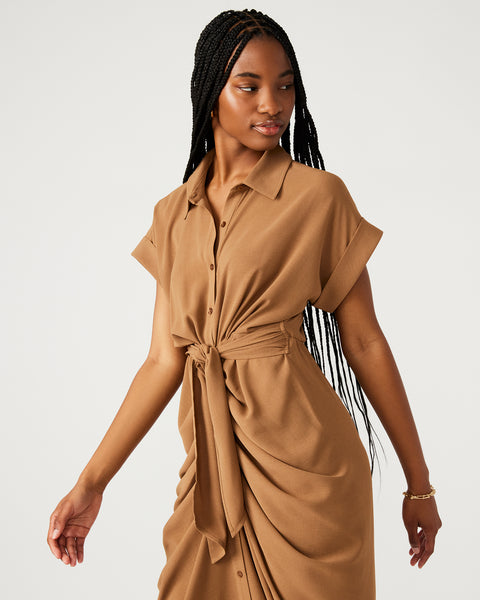 TORI Taupe Pleated Midi Dress | Women's Designer Dresses – Steve Madden ...