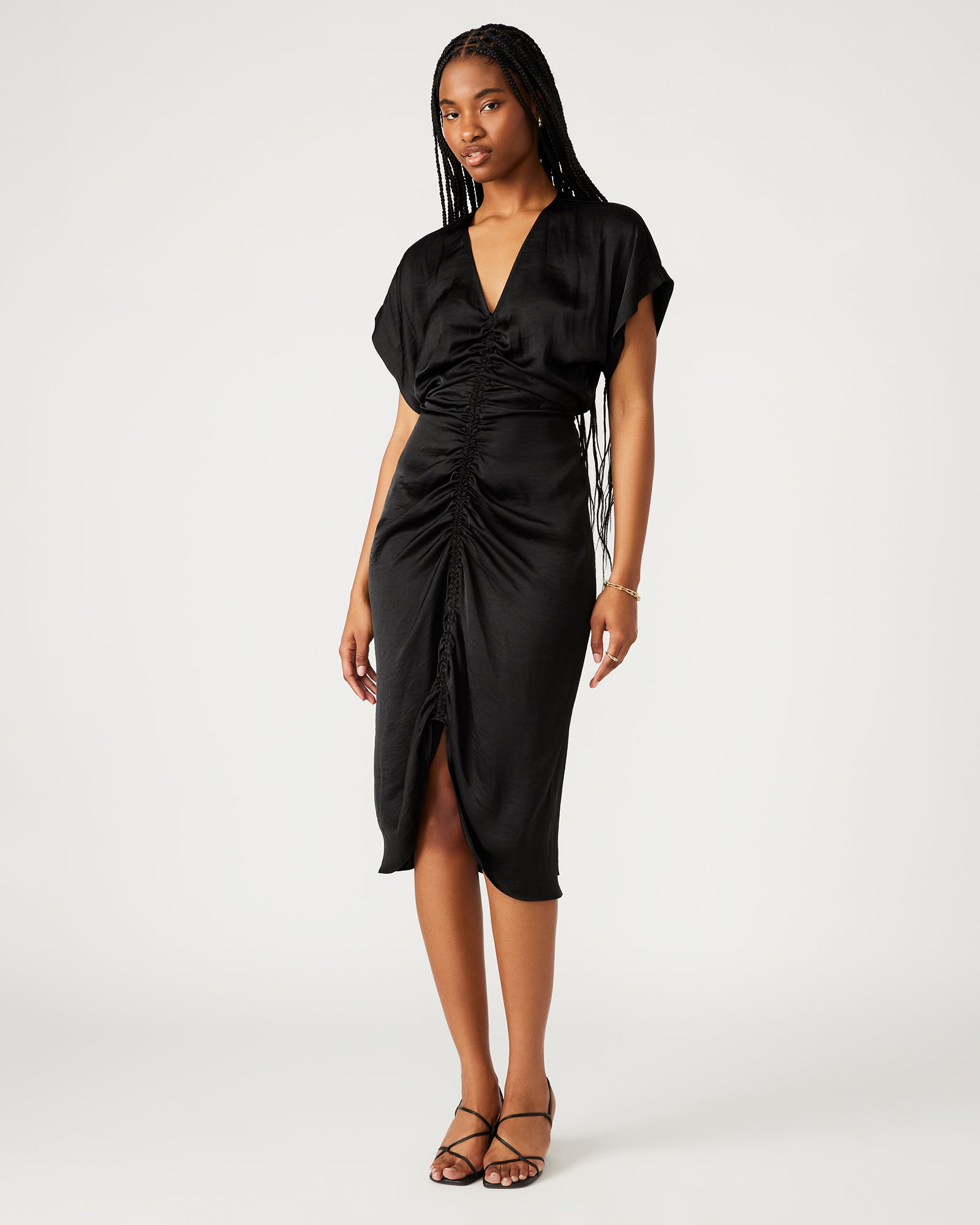 AIMEE Black Short Sleeve Midi Dress | Women's Designer Clothing