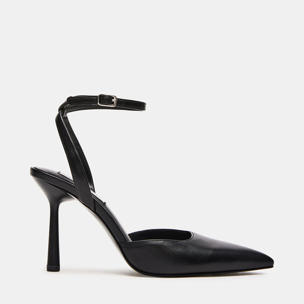 ALLIANCE Black Leather Pointy Toe Pumps | Women's Designer Heels ...