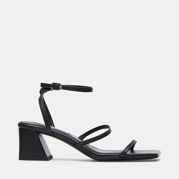 ASHLYNN Black Leather Strappy Block Heel Sandals | Women's Designer ...