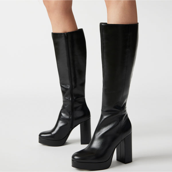 AZURA Black Leather Block Heel Knee High Boots | Women's Designer Boots ...