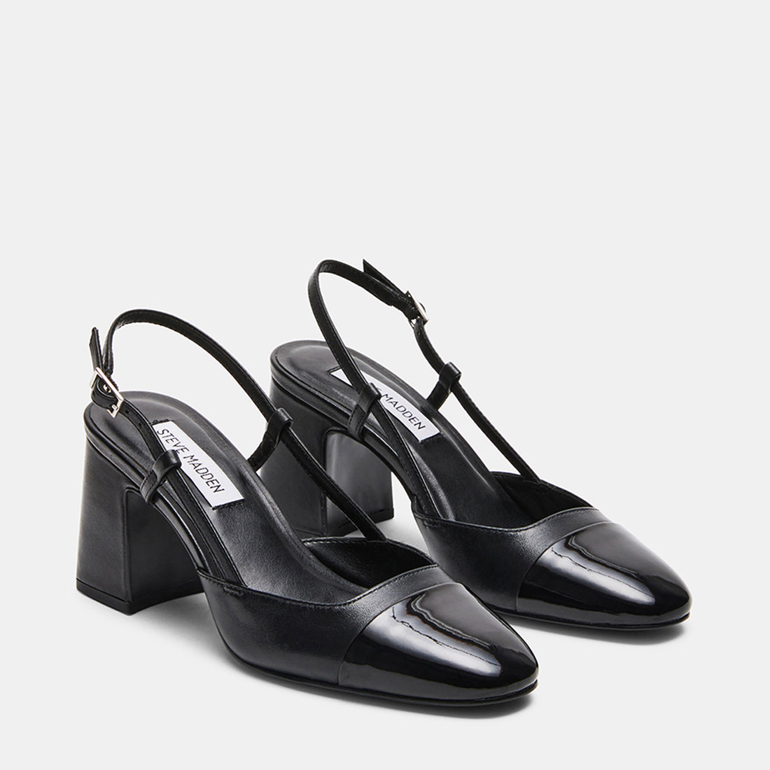 BECKA Black Leather Slingback Block Heel Pumps | Women's Designer Heels ...