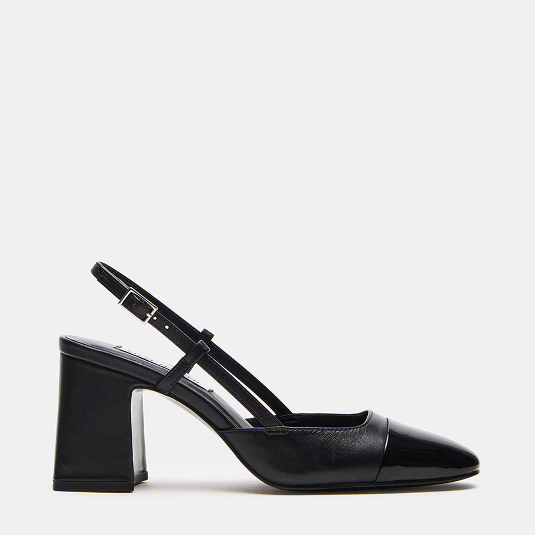 BECKA Black Leather Slingback Block Heel Pumps | Women's Designer Heels ...