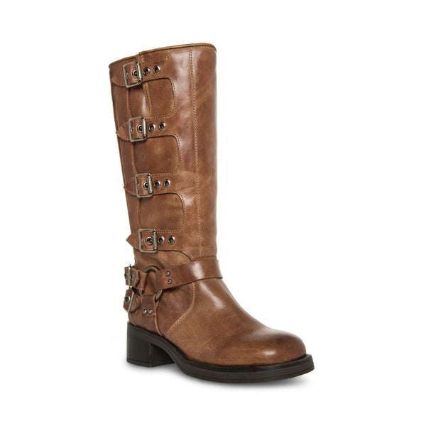 BROCKS Brown Leather Knee High Boots | Women's Designer Boots – Steve ...
