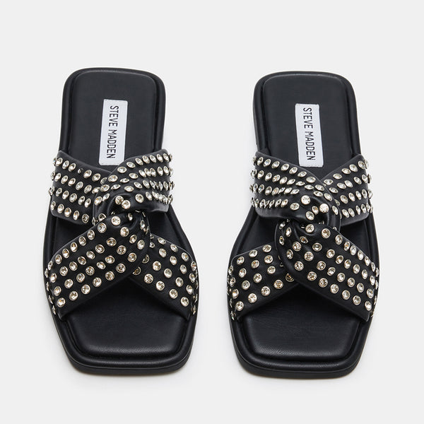 DAVIDSON Black Rhinestone Flat Slide Sandals | Women's Designer Shoes ...