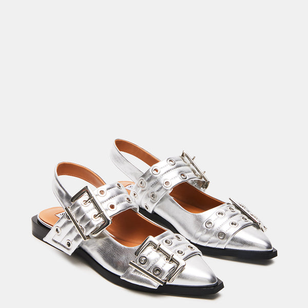 GRAYA Silver Slingback Pointy Toe Flats | Women's Designer Shoes ...