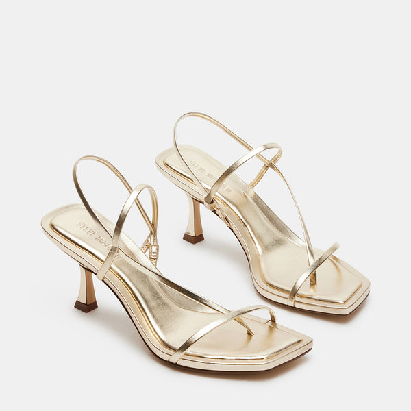 LOCKE Gold Dainty Strappy Square Toe Heel | Women's Designer Heels ...