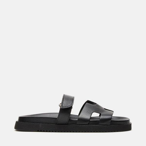 MAYVEN Black Leather Flatform Slide Sandals | Women's Designer Sandals ...