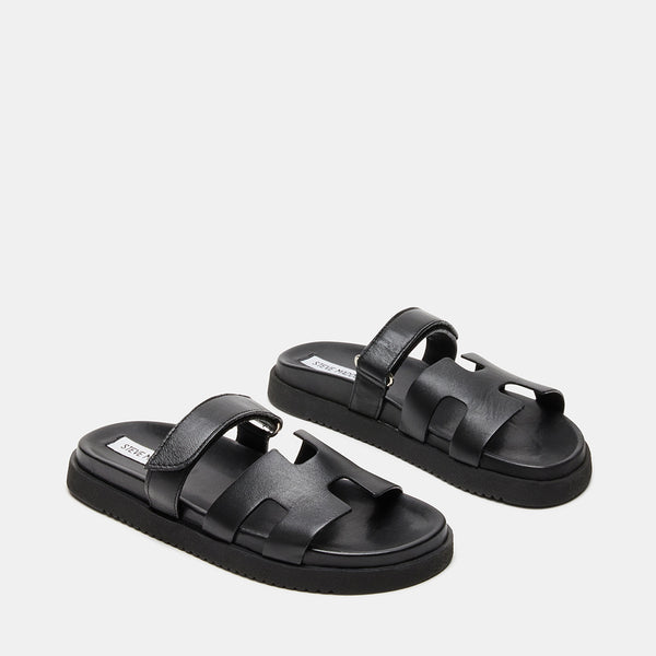 MAYVEN Black Leather Flatform Slide Sandals | Women's Designer Sandals ...