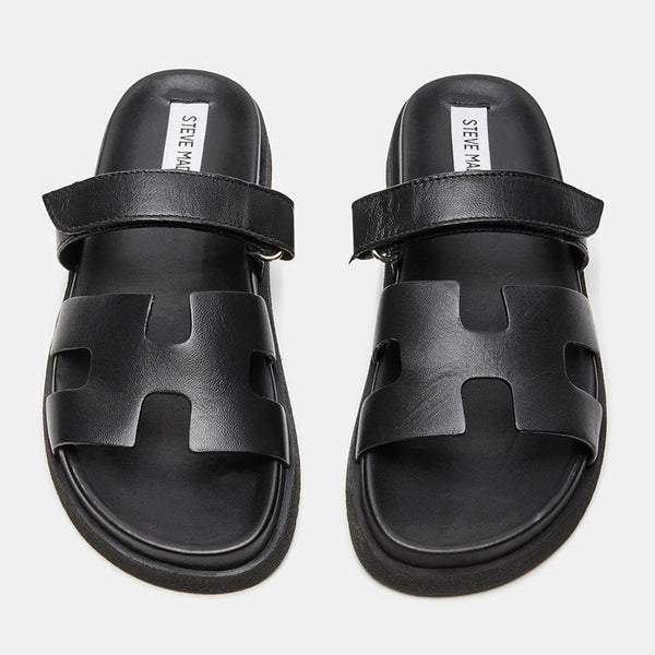 MAYVEN Black Leather Flatform Slide Sandals | Women's Designer Sandals ...