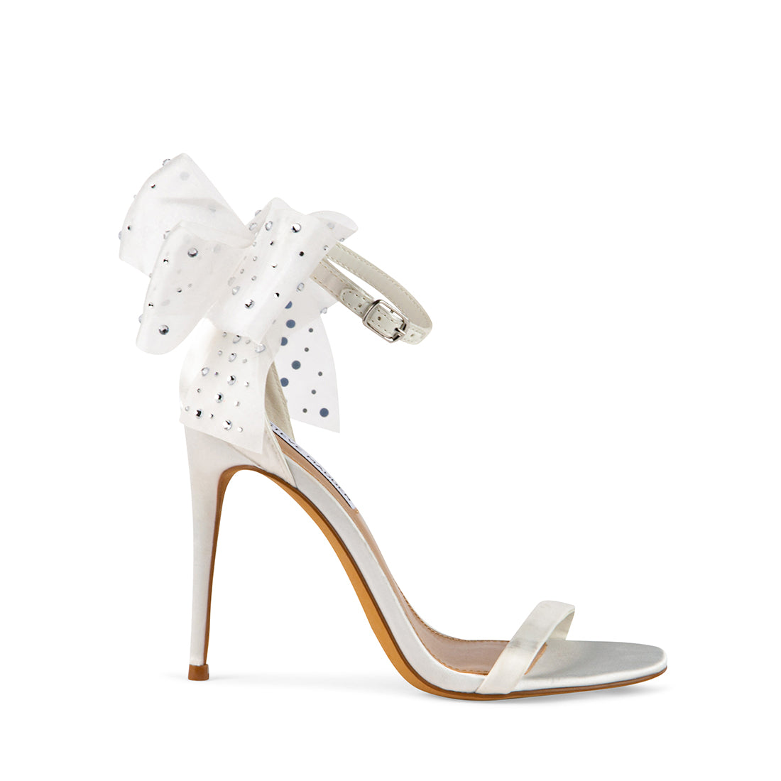 NIKOLE White Satin Bow Embellished High Heels | Women's Designer Heels ...