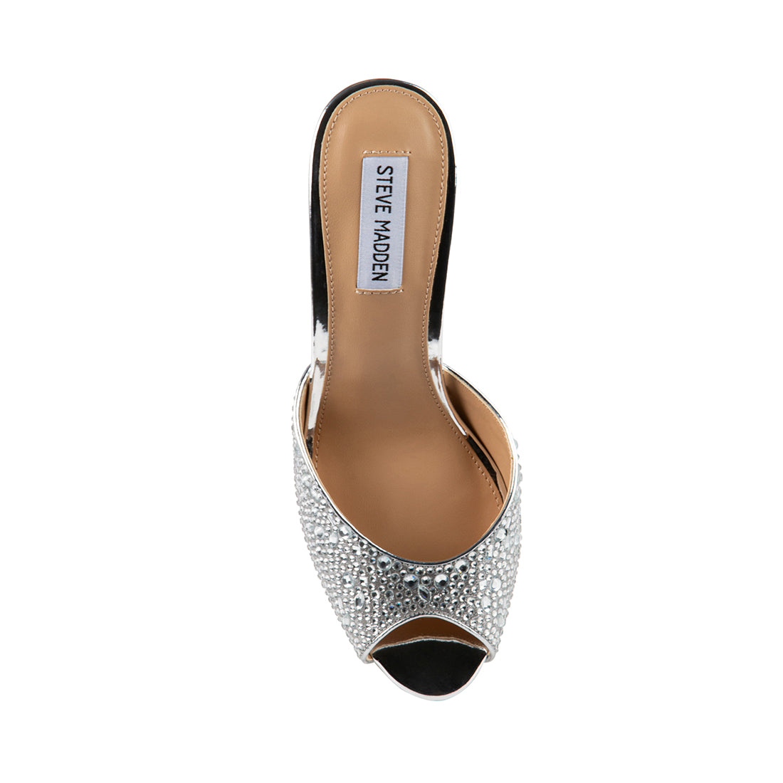 ROLLOUT-R Silver Rhinestone Peep Toe Heels | Women's Designer Shoes ...