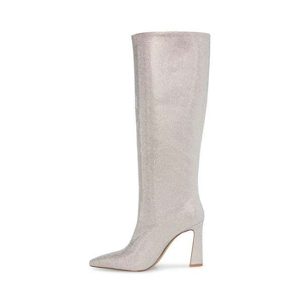 SHAYNA-R Silver Multi Rhinestone Knee-High Boots | Women's Designer ...