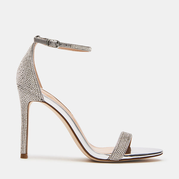 TECY-R Silver Rhinestones Ankle Strap High Heels | Women's Designer ...