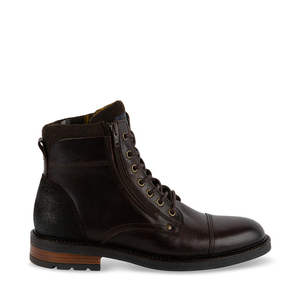 USKO Brown Leather Lace Up Boots | Men's Designer Shoes – Steve Madden ...