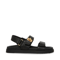 MONA Black Leather Flatform Sandals - Steve Madden