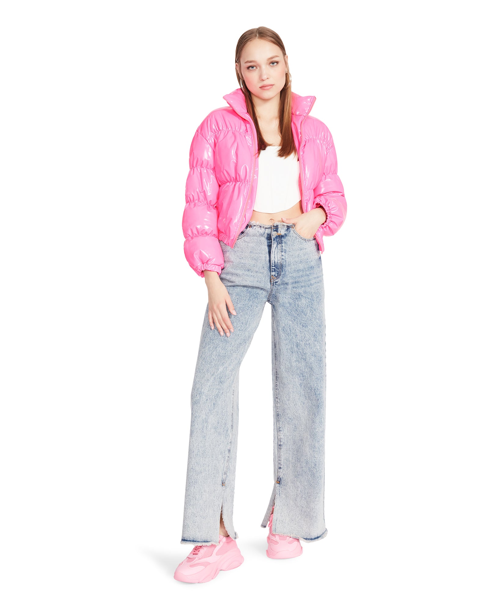 Pink suede cheap puffer jacket