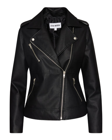 JULIA Black Faux Leather Moto Jacket | Women's Designer Jackets